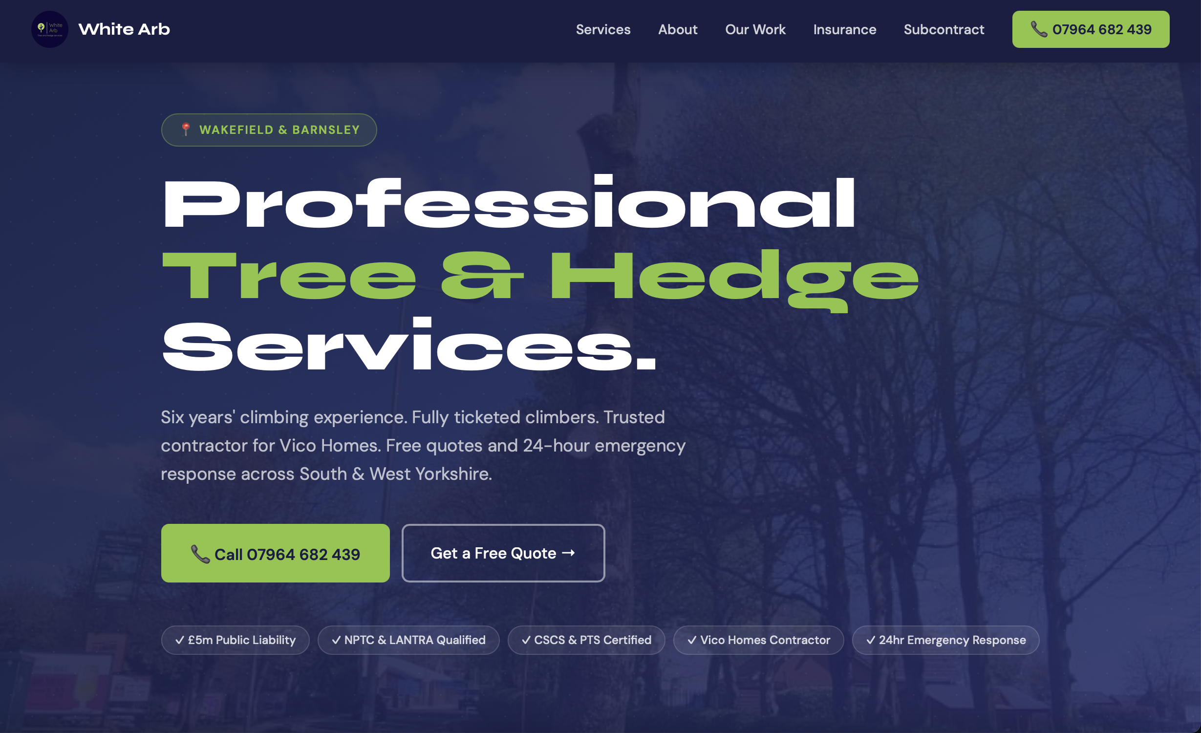 White Arb Tree Services website
